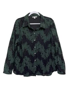Cato Lace Long Sleeve Top Relaxed Fit Witchy Goth Grunge Green Black Size 18/20W